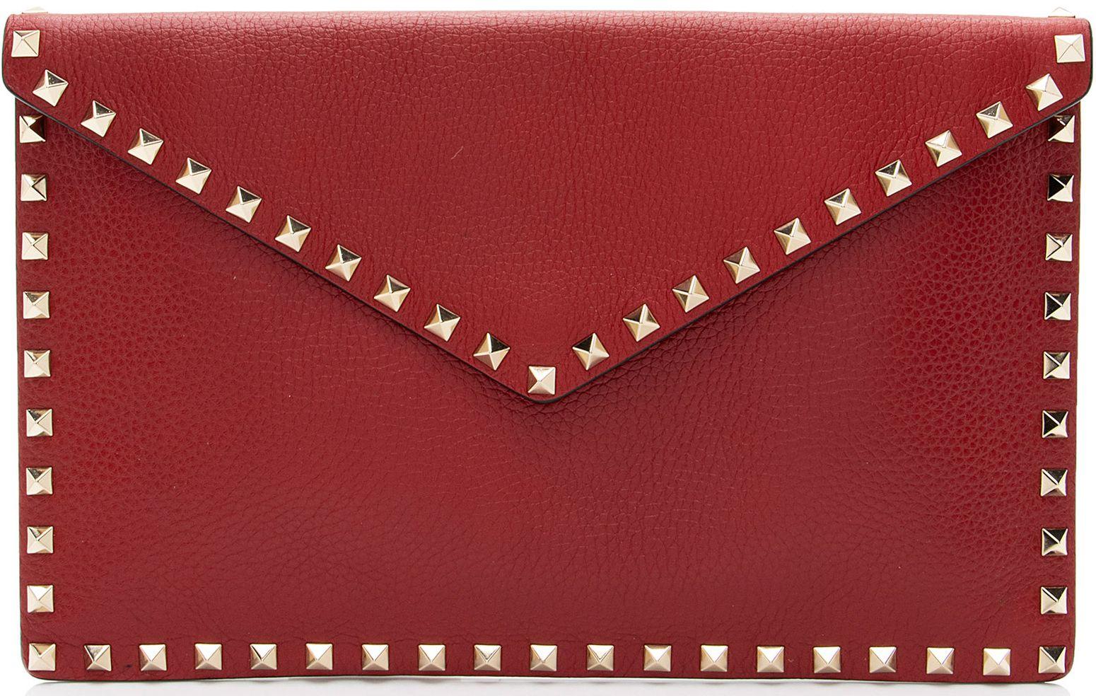 Valentino  Leather Rockstud Envelope Flap Clutch - Red - Leather - Excellent