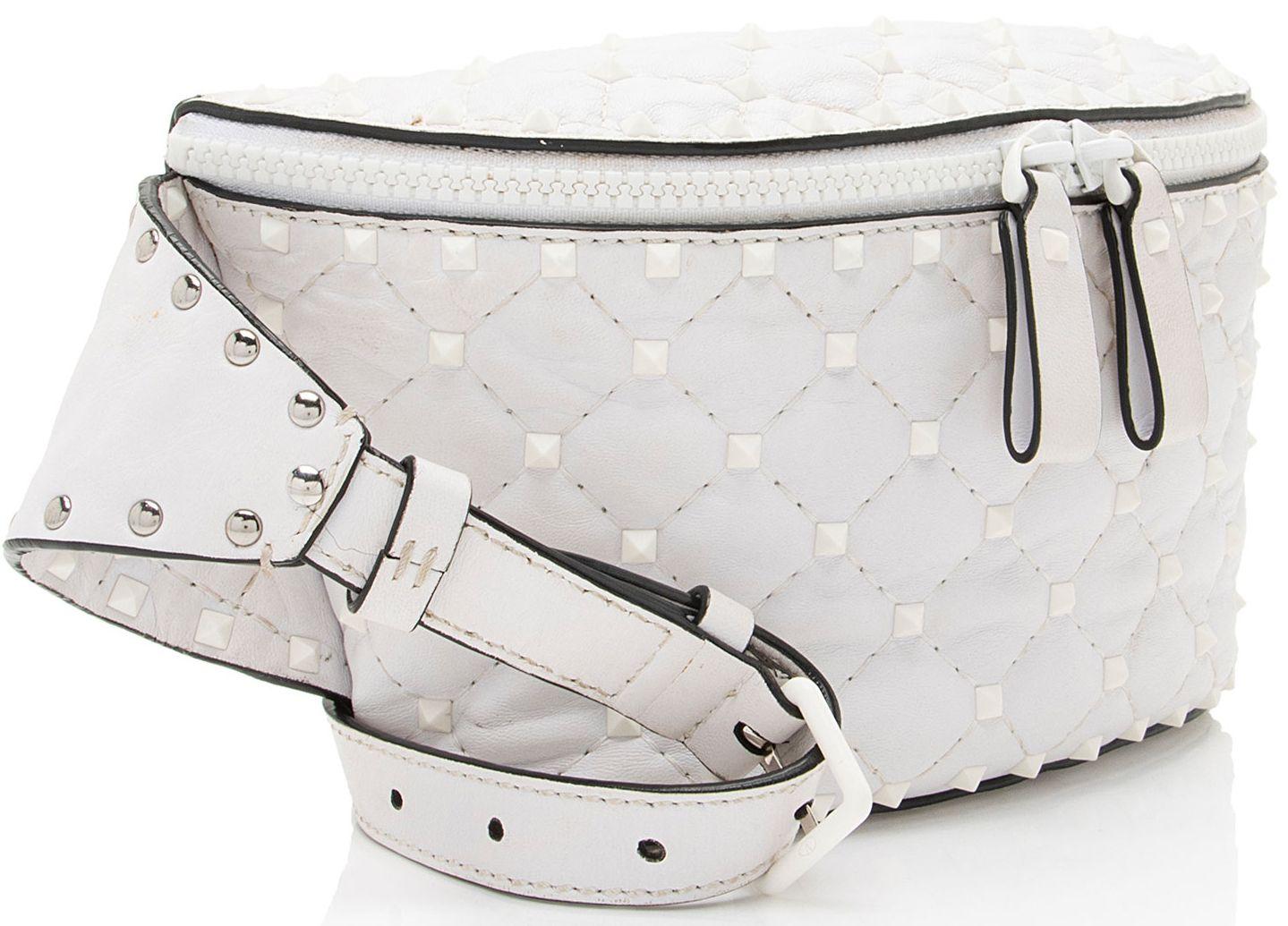 Valentino Leather Rockstud Spike Belt Bag - Leather - White