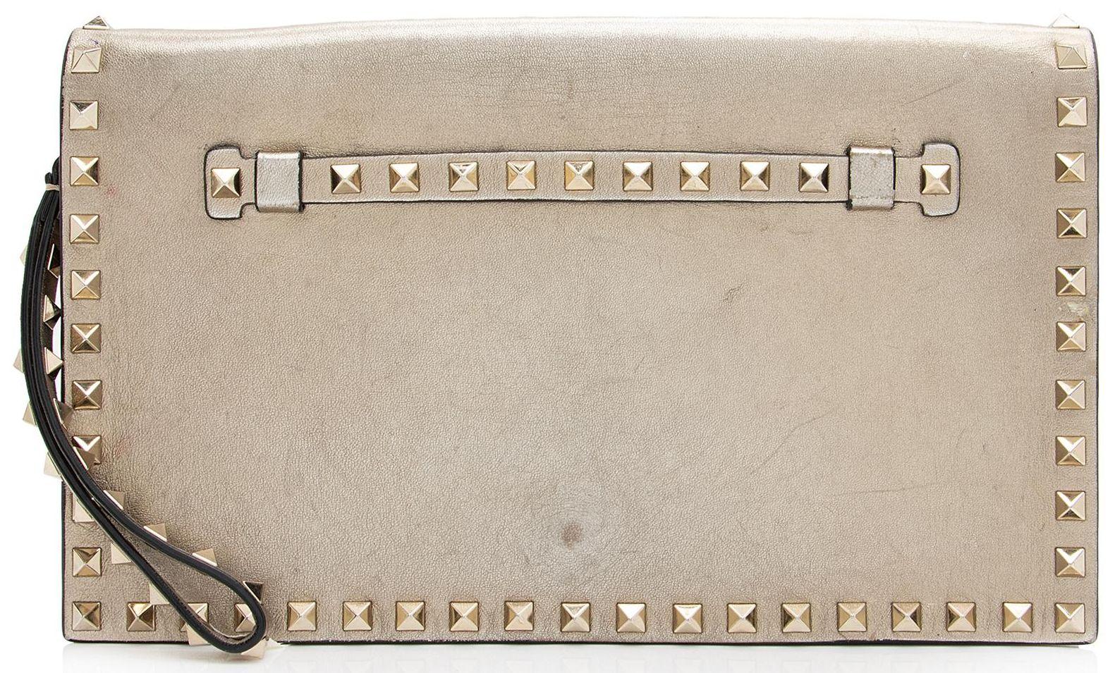 Valentino  Metallic Nappa Leather Rockstud Clutch - Gold - Metallic Leather - Good