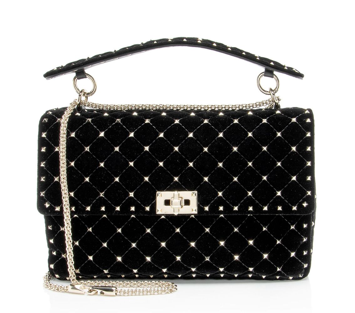 Valentino Velvet Rockstud Spike Up Shoulder Bag - Velvet - Black