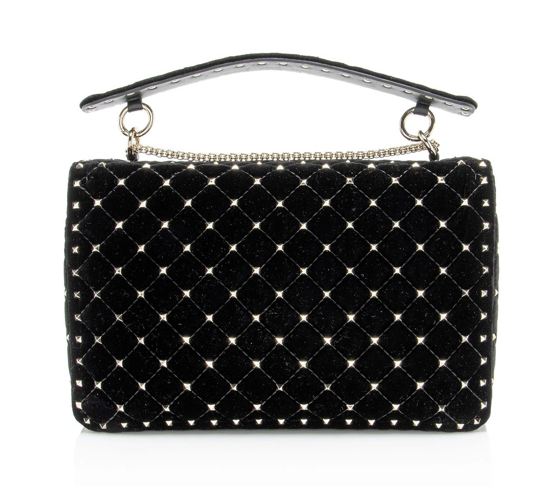 Valentino Velvet Rockstud Spike Up Shoulder Bag - Velvet - Black