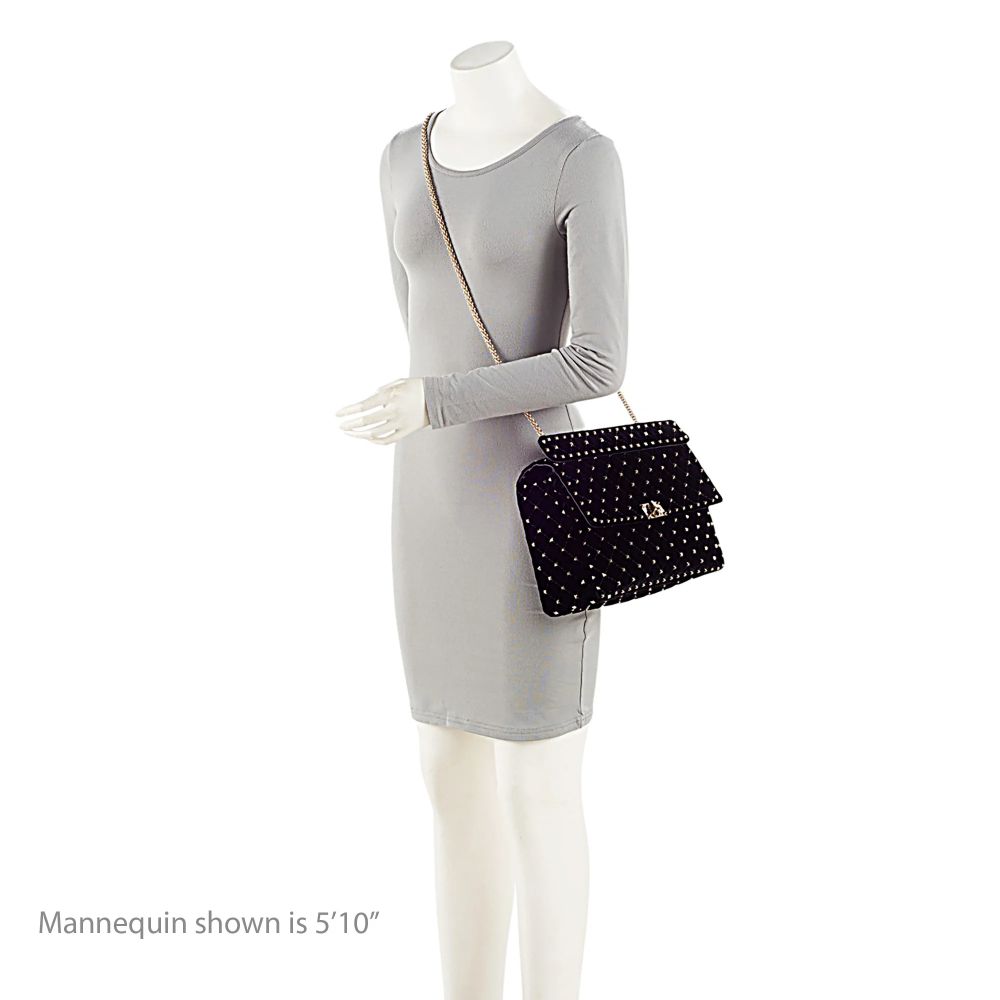 Valentino Velvet Rockstud Spike Up Shoulder Bag - Velvet - Black