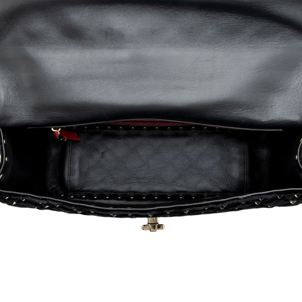 Valentino Velvet Rockstud Spike Up Shoulder Bag - Velvet - Black