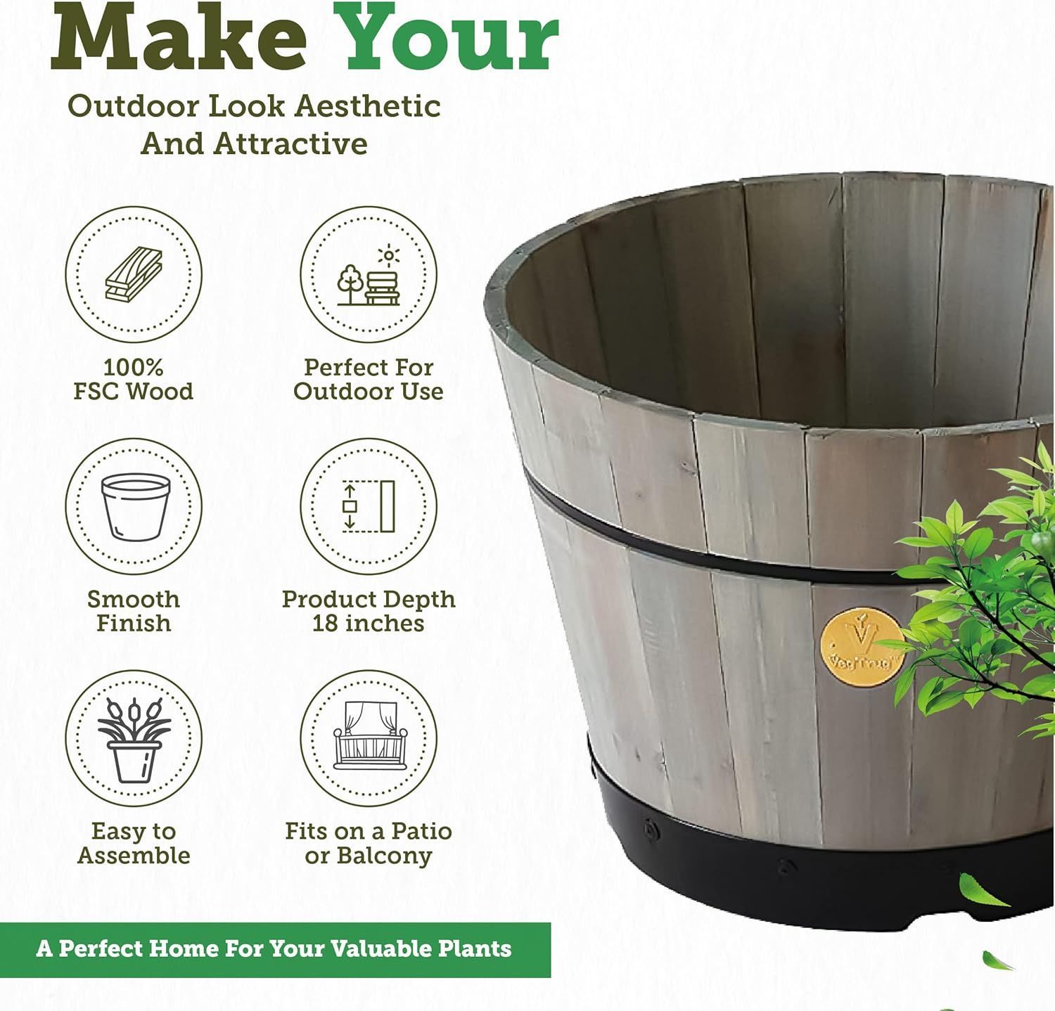 VegTrug Build a Barrel Kit Planter 46cm - Gray Wash