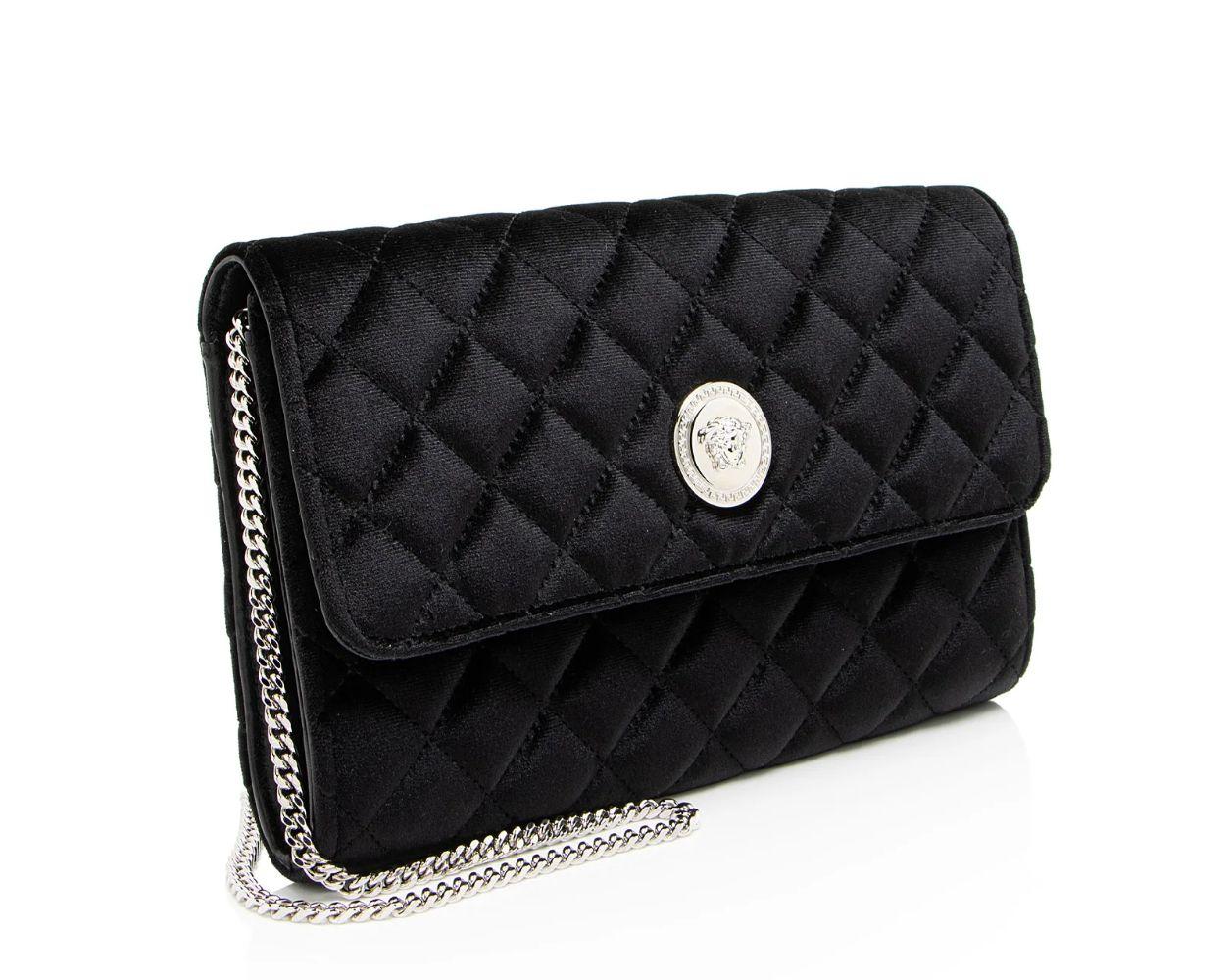 Versace Velvet Quilted Medusa Wallet On Chain - Velvet - Black