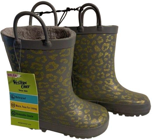 Western Chief  Fancy Feline Rain Boots - Grey/Green - Brand New
