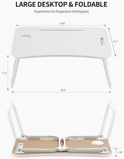Zeaptac Laptop Bed Desk Foldable Lap Table - White
