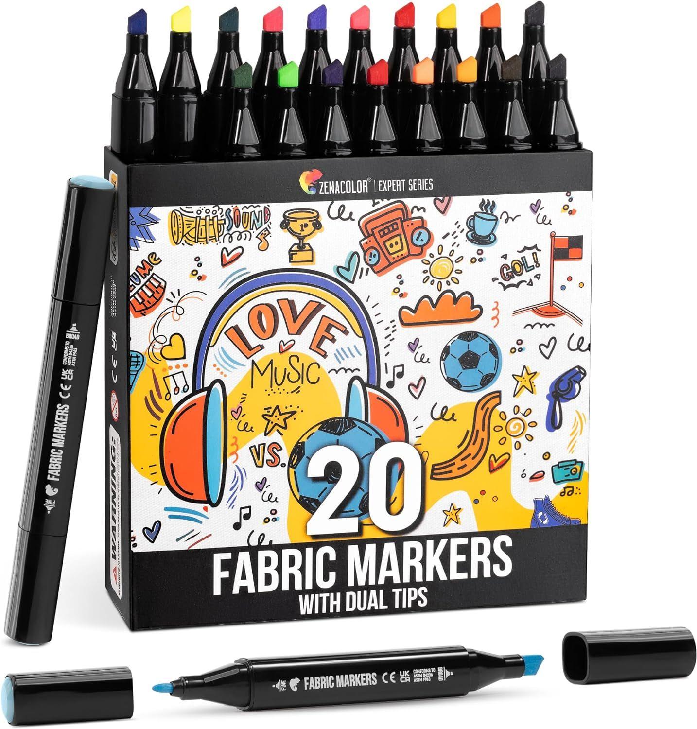 Zenacolor  20 Fabric Markers with Dual Tip - Multicolor - Acceptable