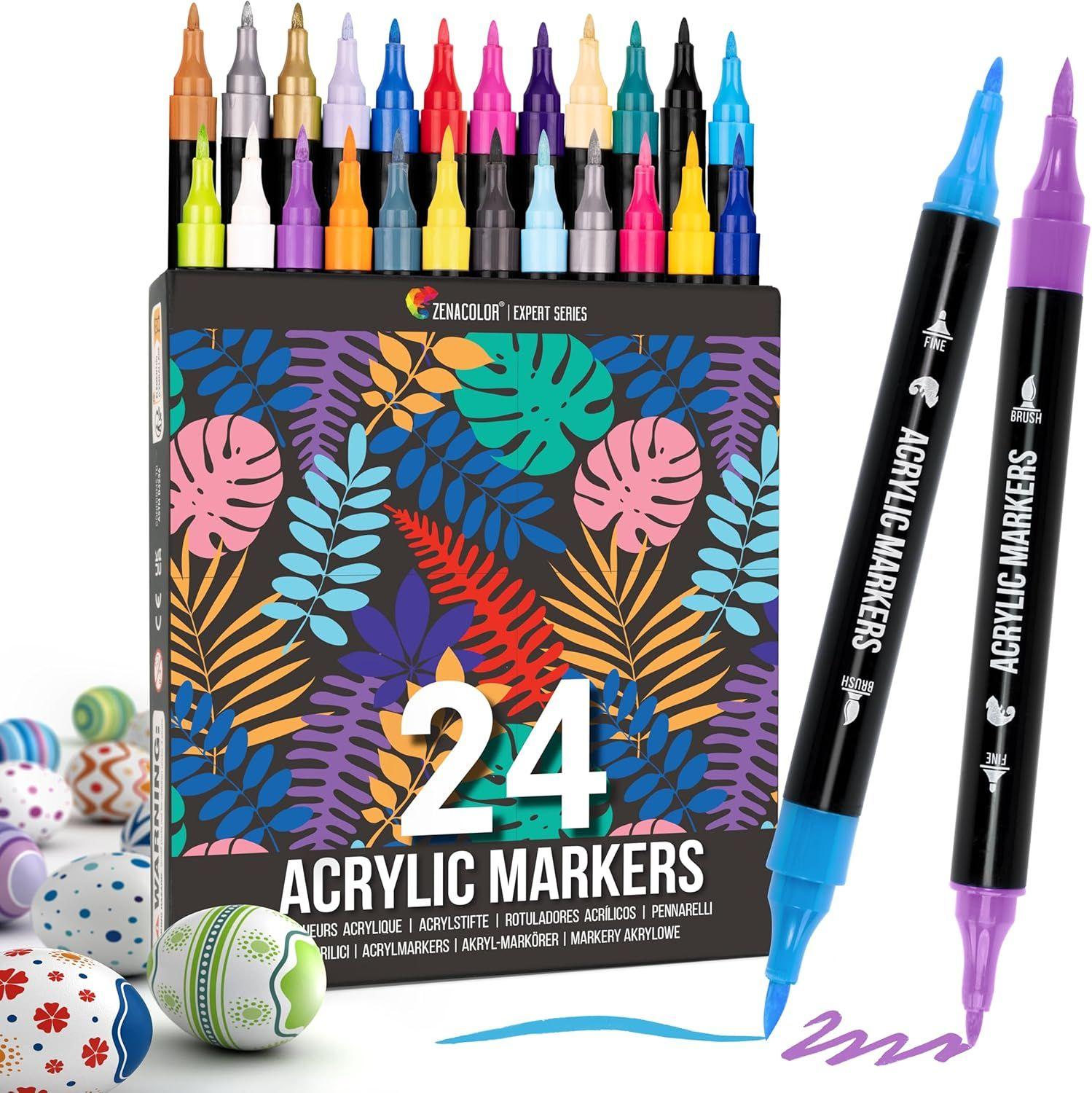 Zenacolor  24 Dual Tip Acrylic Paint Markers - Multicolor - Acceptable