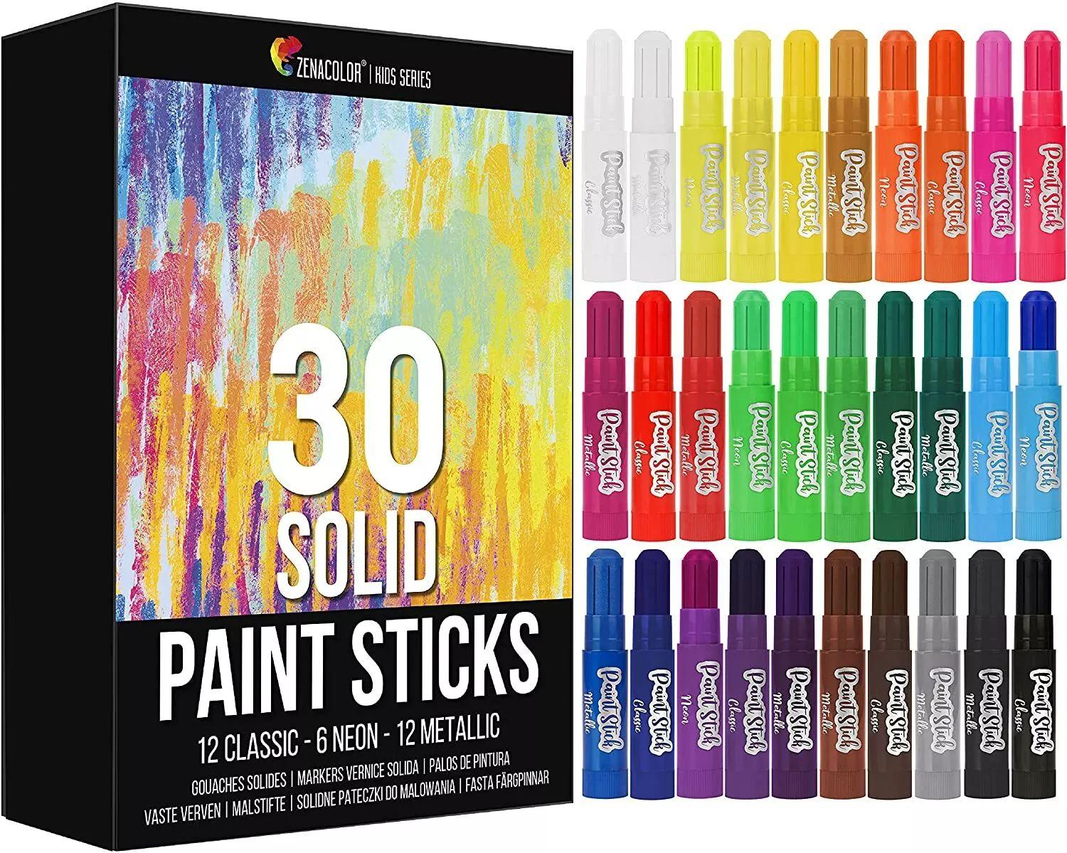 Zenacolor  Kids 30-Piece Large Tempera Paint Sticks - Multicolor - Acceptable