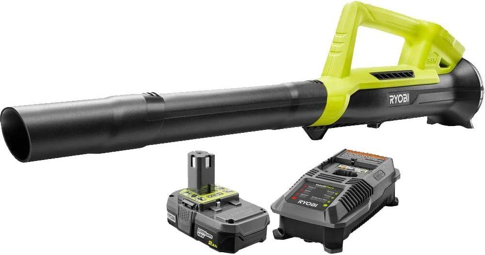 RYOBI  ONE+18-Volt Cordless Leaf Blower 2.0 Ah Battery and Charger Included - Black/Green - Excellent