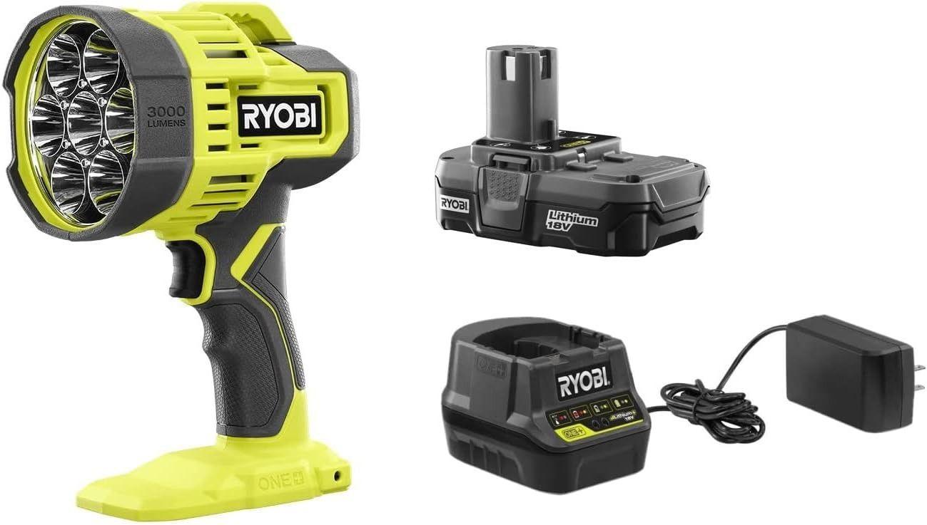 RYOBI  18V Cordless LED Spotlight PCL661 Kit - Black/Green - Excellent