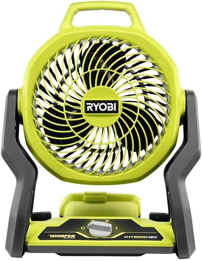 RYOBI  ONE+ 18V Cordless Hybrid Whisper Series 7-1/2" Fan PCL811B with Battery and Charger - Black/Green - Excellent