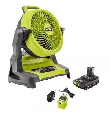 RYOBI  ONE+ 18V Cordless 7-1/2" Bucket Top Misting Fan Kit with 1.5 Ah Battery and Charger PCL851K - Black/Green - Pristine