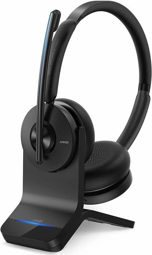 Anker  PowerConf H500 Charging Stand Dual-Ear Headset Microphone in Black in Excellent condition