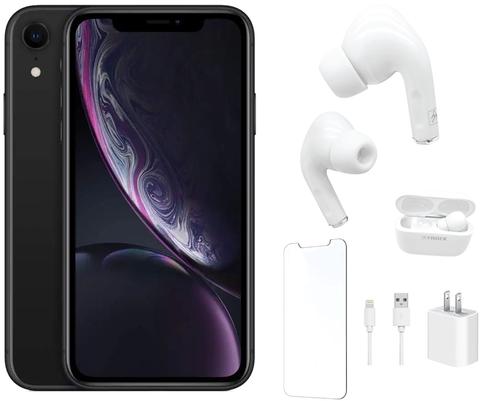 Apple iPhone XR Bundle with Bluetooth Headphones | Screen Protector | Wall Charger - 128GB - Black - Good