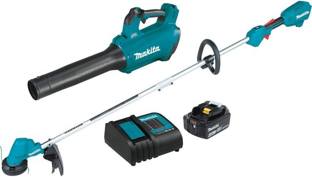 Makita  XT287SM1 18V LXT Brushless Lithium-Ion 13 in. Cordless String Trimmer/ Blower Combo Kit in Blue in Excellent condition