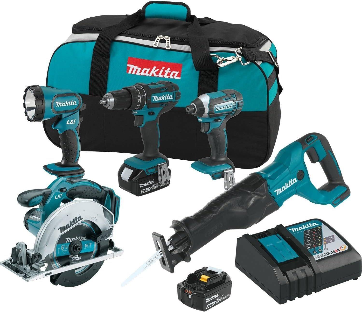 Makita  XT505 18V LXT® Lithium‑Ion Cordless 5‑Pc. Combo Kit (3.0Ah) - Blue/Black - Excellent