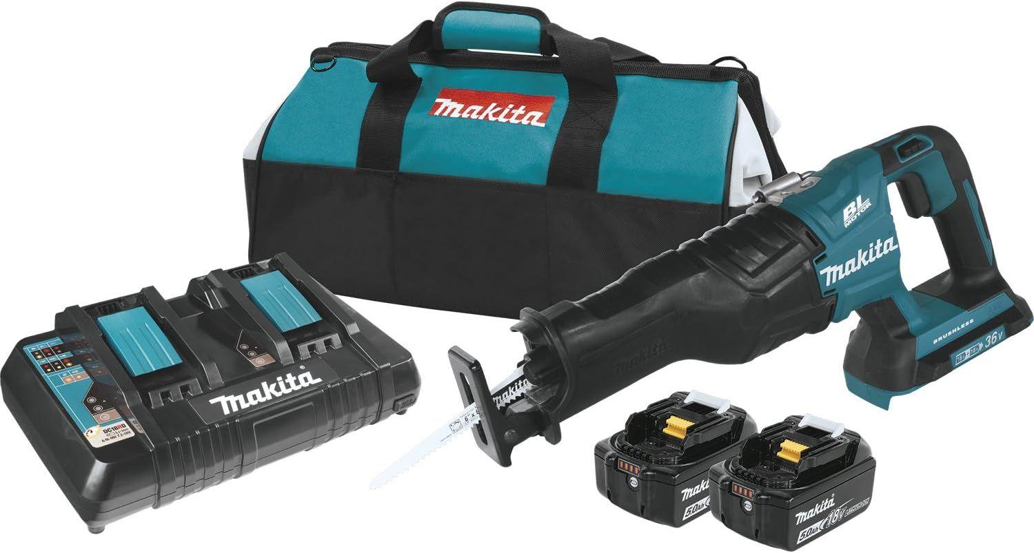 Makita  XRJ06PT 36-Volt LXT 5.0Ah Lithium-Ion Brushless Reciprocating Saw Kit - Blue/Black - Excellent