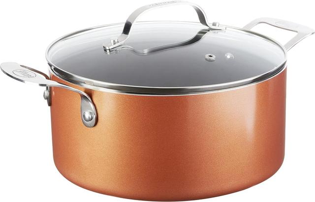 Gotham Steel  5 Qt. Aluminum Cast Textured Coating Non-Stick Stock Pot with Glass Lid in Brown in Excellent condition