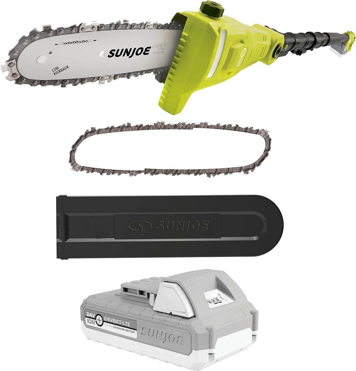 Sun Joe  24V-PS8CMAX-LTE 8" 24-Volt IONMAX Cordless Telescoping Pole Chain Saw Kit - Green - Excellent