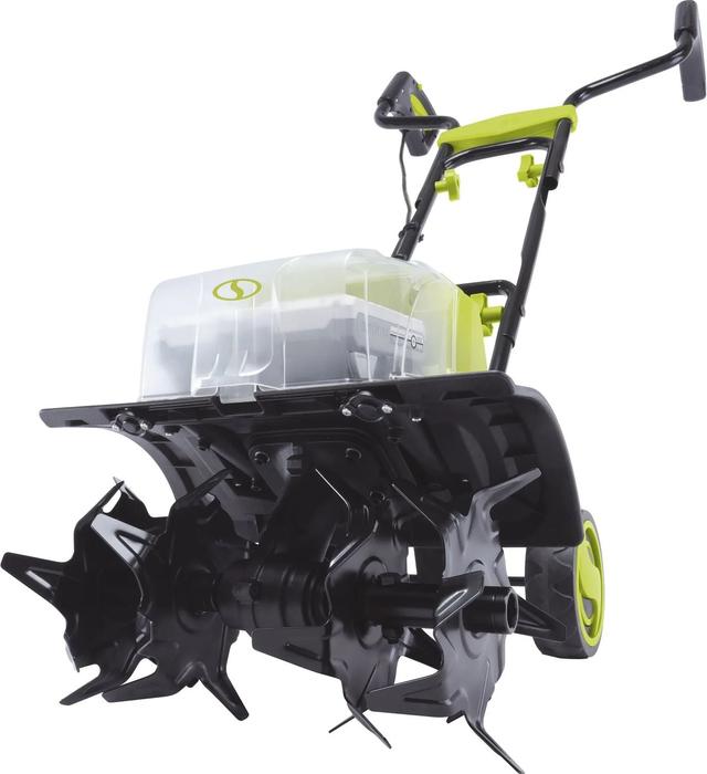 Sun Joe  24V-X2-TLR14 48-Volt IONMAX Cordless Garden Tiller/Cultivator Kit with 2 Batteries in Green in Excellent condition