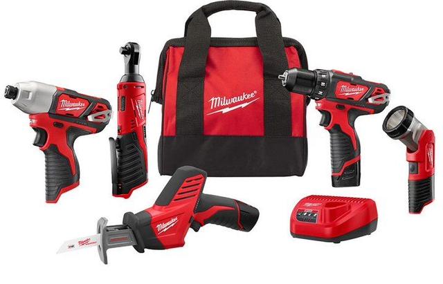 Milwaukee  2498-25 M12 Cordless Lithium-Ion 5-Tool Combo Kit in Red/Black in Pristine condition