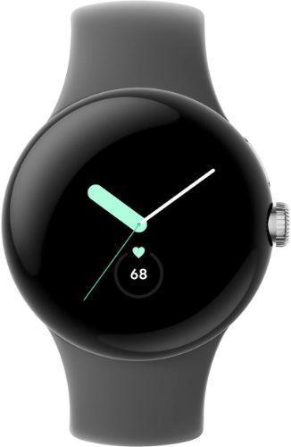 Google  Pixel Watch 1 - 32GB - Polished Silver-Stainless Steel-Active Band-Charcoal - Bluetooth - 41mm - Polished Silver - Stainless Steel - Charcoal - Active Band - Fluoroelastomer - Good