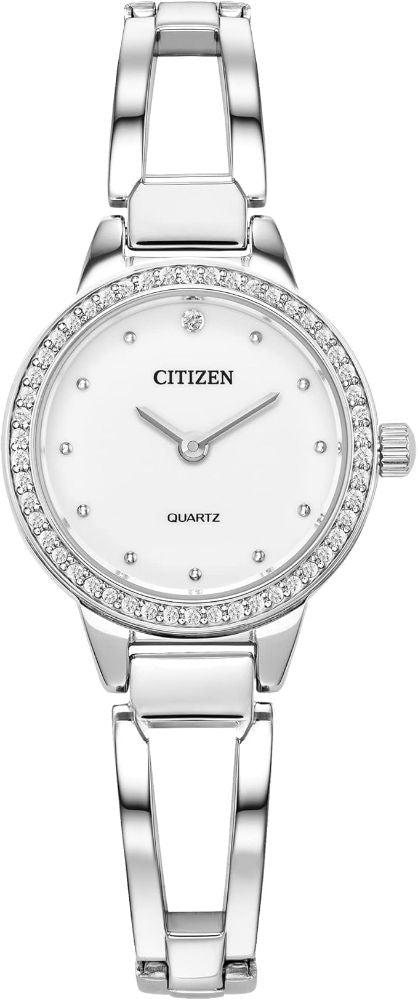 Citizen  Ladies' Citizen Quartz Classic Crystal Accent Bangle Silver-Tone Dial Watch (EZ7011-88A) in Stainless Steel in Excellent condition