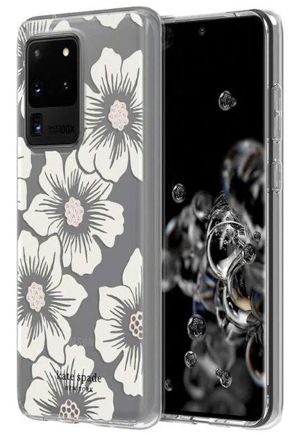Kate Spade  Defensive Hardshell Case for Samsung Galaxy S20 Ultra - White Hollyhock Floral Clear - Premium