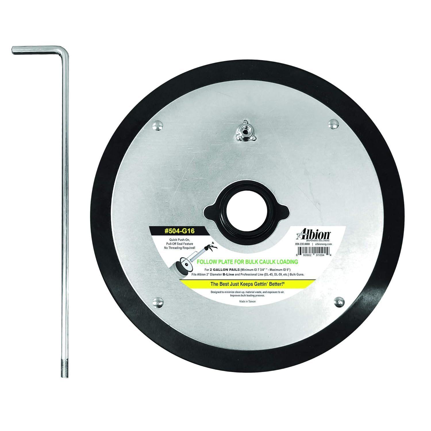 Albion  Engineering 504-G16 Slip-on Follow Plate for 2 Gallon Pail (No Threading) - Silver - Premium