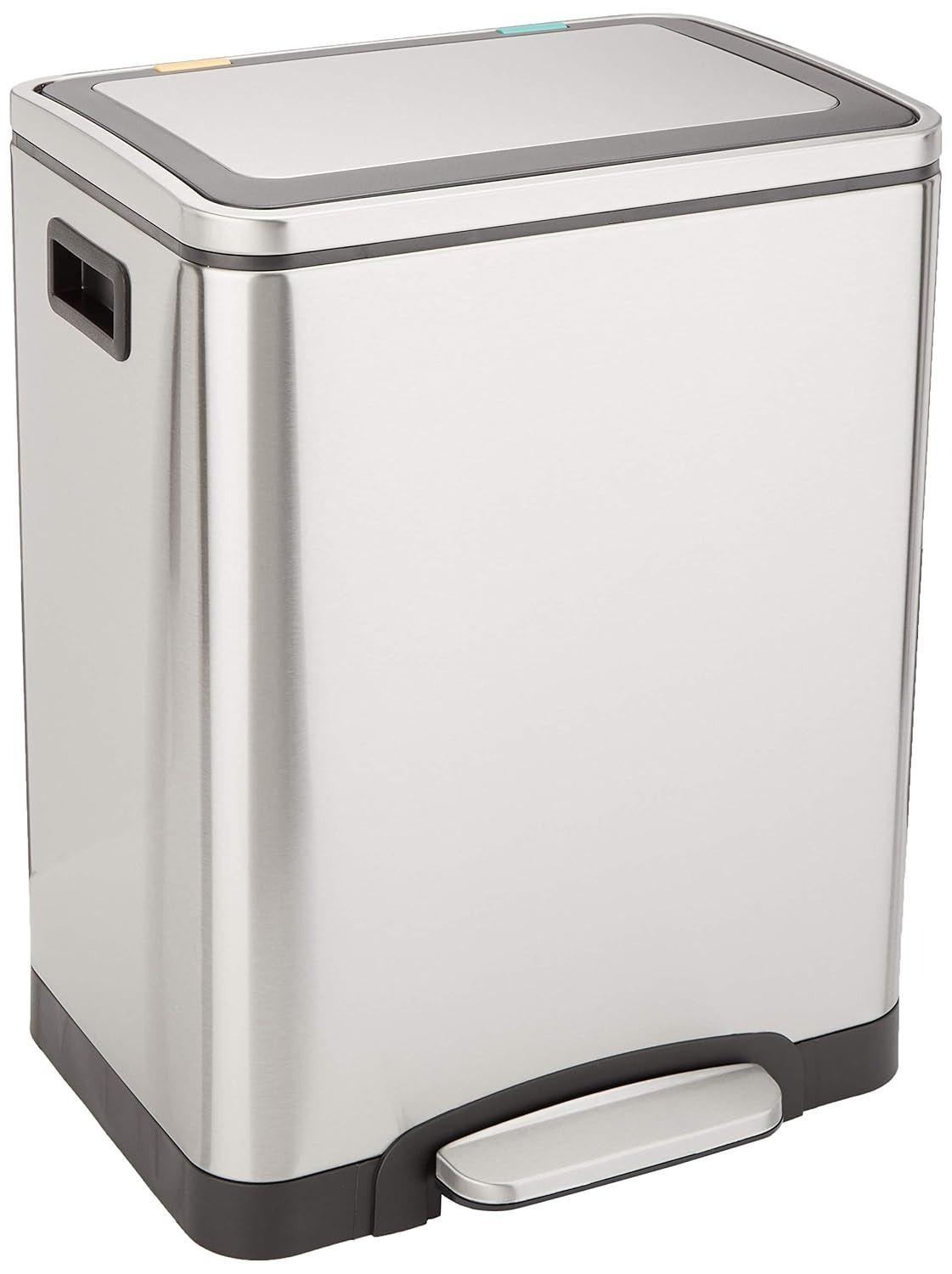 Amazon Basics 30 Liter Dual Bin Rectangular Trash Can With Soft-Close Foot Pedal C-10049FM-30L