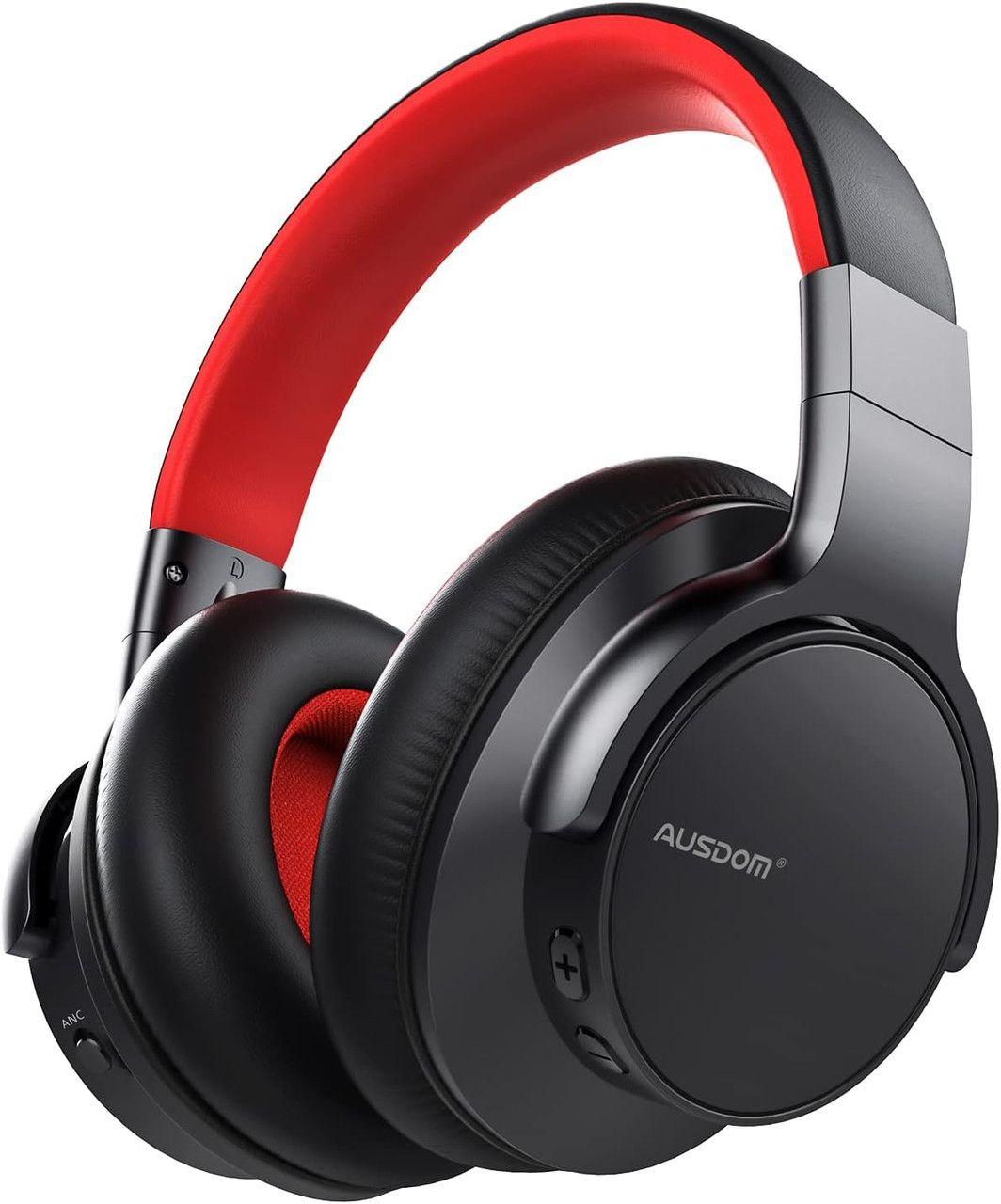 Ausdom  E7 Bluetooth Noise Cancelling Wireless Headphones - Red/Black - Excellent