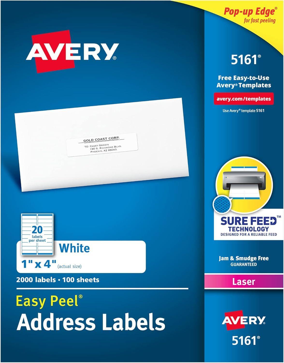 Avery  Easy Peel Printable Address Labels (2000 Blank Mailing Labels) - White - Brand New