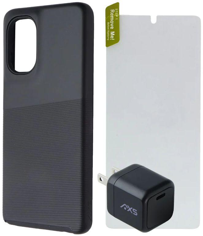 Axessorize ProTech Phone Case + Glass Screen Protector + 20W Wall Charger for Moto G Stylus 5G (2024) - Black - Brand New