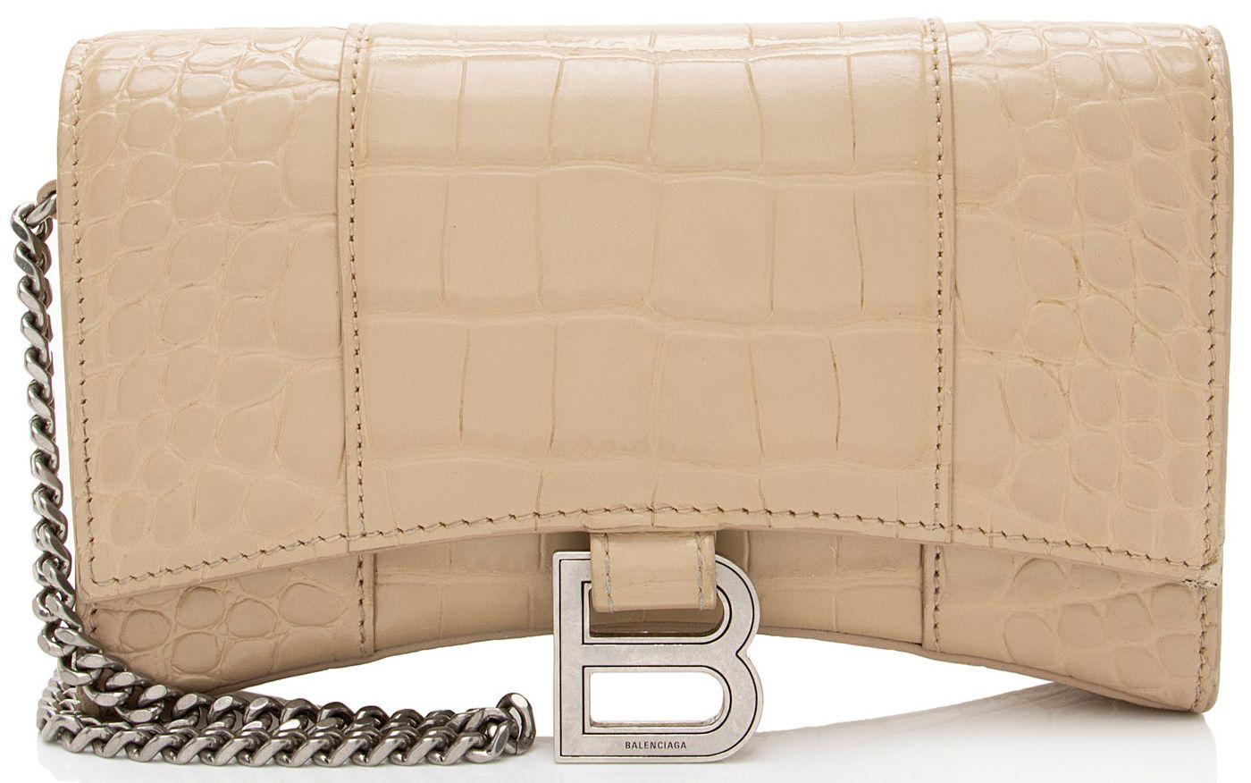 Balenciaga Shiny Croc Embossed Calfskin Hourglass Chain Bag - Beige - Croc Embossed Calfskin - Good