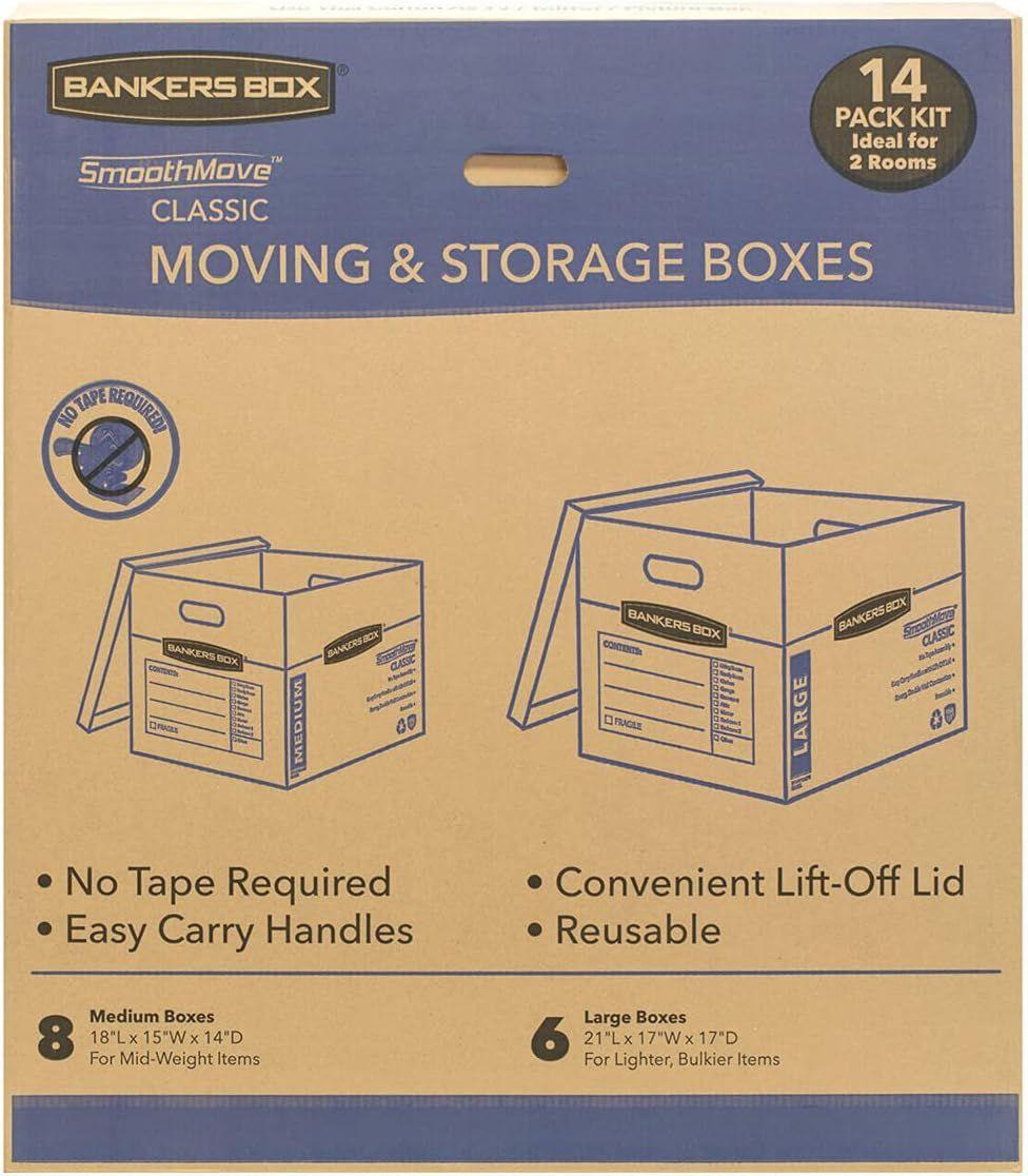 Bankers Box  SmoothMove Classic 14 Box Kit (8 Medium/6 Large) - Brown - Acceptable
