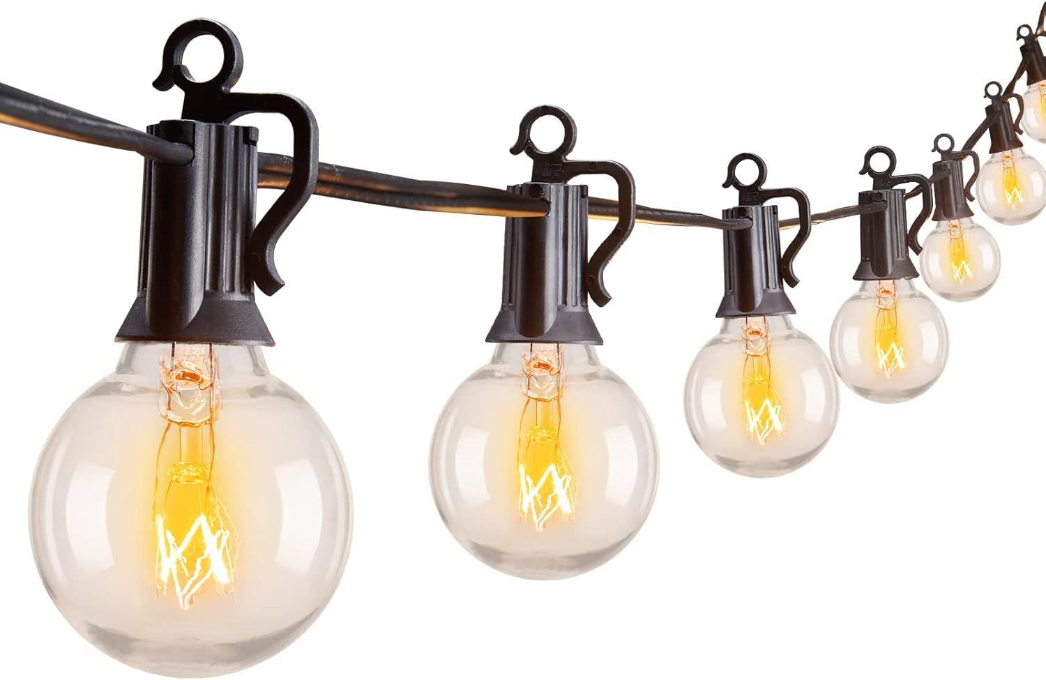 Brightown Outdoor String Light 50Ft G40 Globe Patio Lights with 52 Edison Glass Bulbs - Black - Excellent