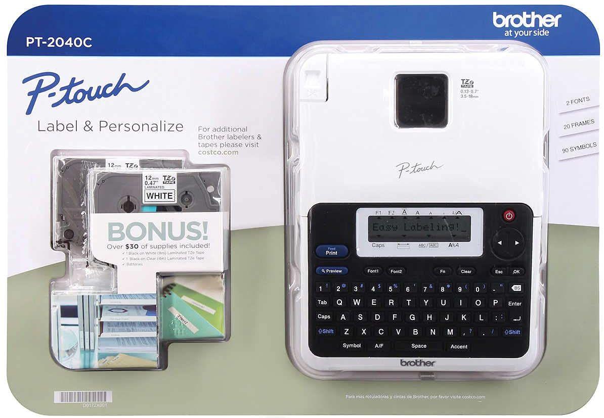 Brother  P-touch PT2040C Labeler Label Maker with Laminated TZe Tape + Batteries - White - Brand New