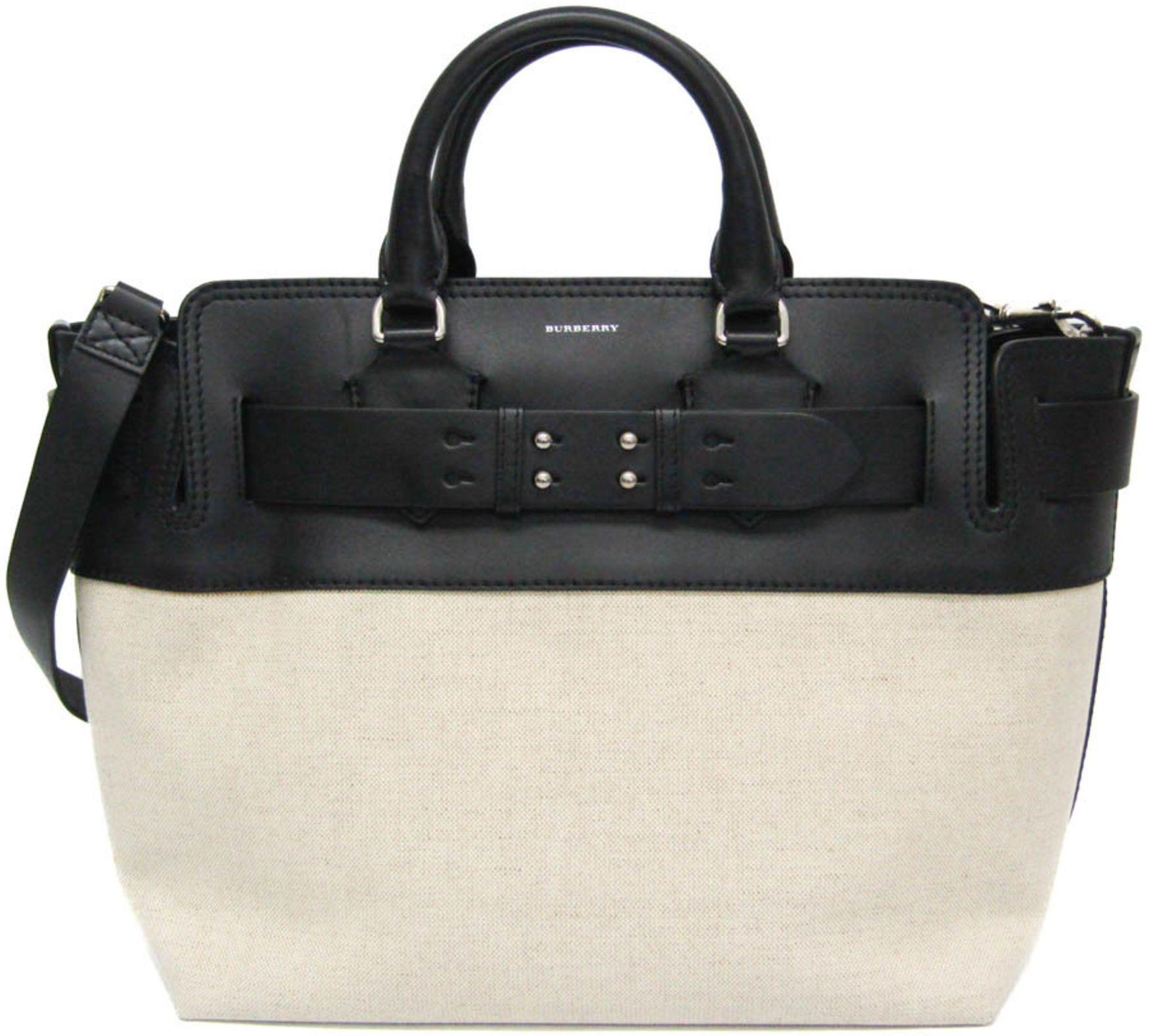 Burberry Leather Canvas Handbag Shoulder Bag - Black/Light Beige - Leather - Excellent