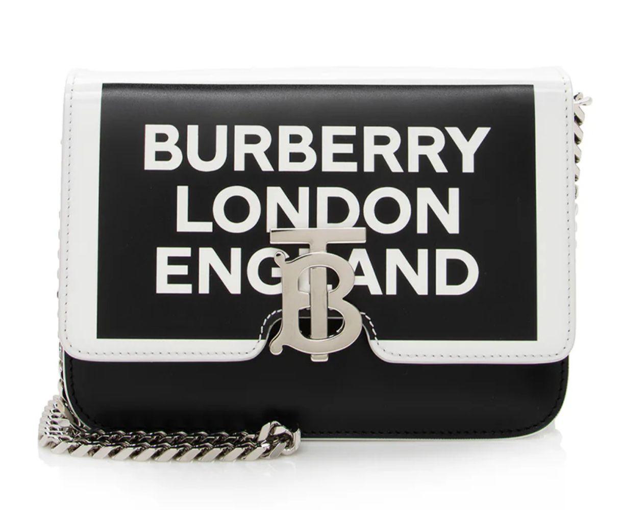 Burberry Leather Logo TB Shoulder Bag - Black/White - Leather - Excellent