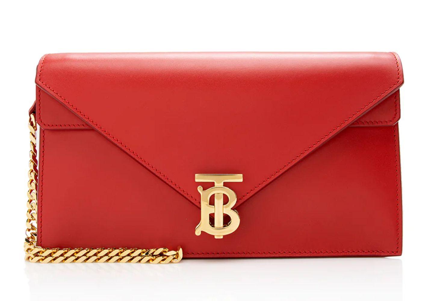 Burberry Leather TB Envelope Chain Shoulder Bag - Red - Leather - Excellent