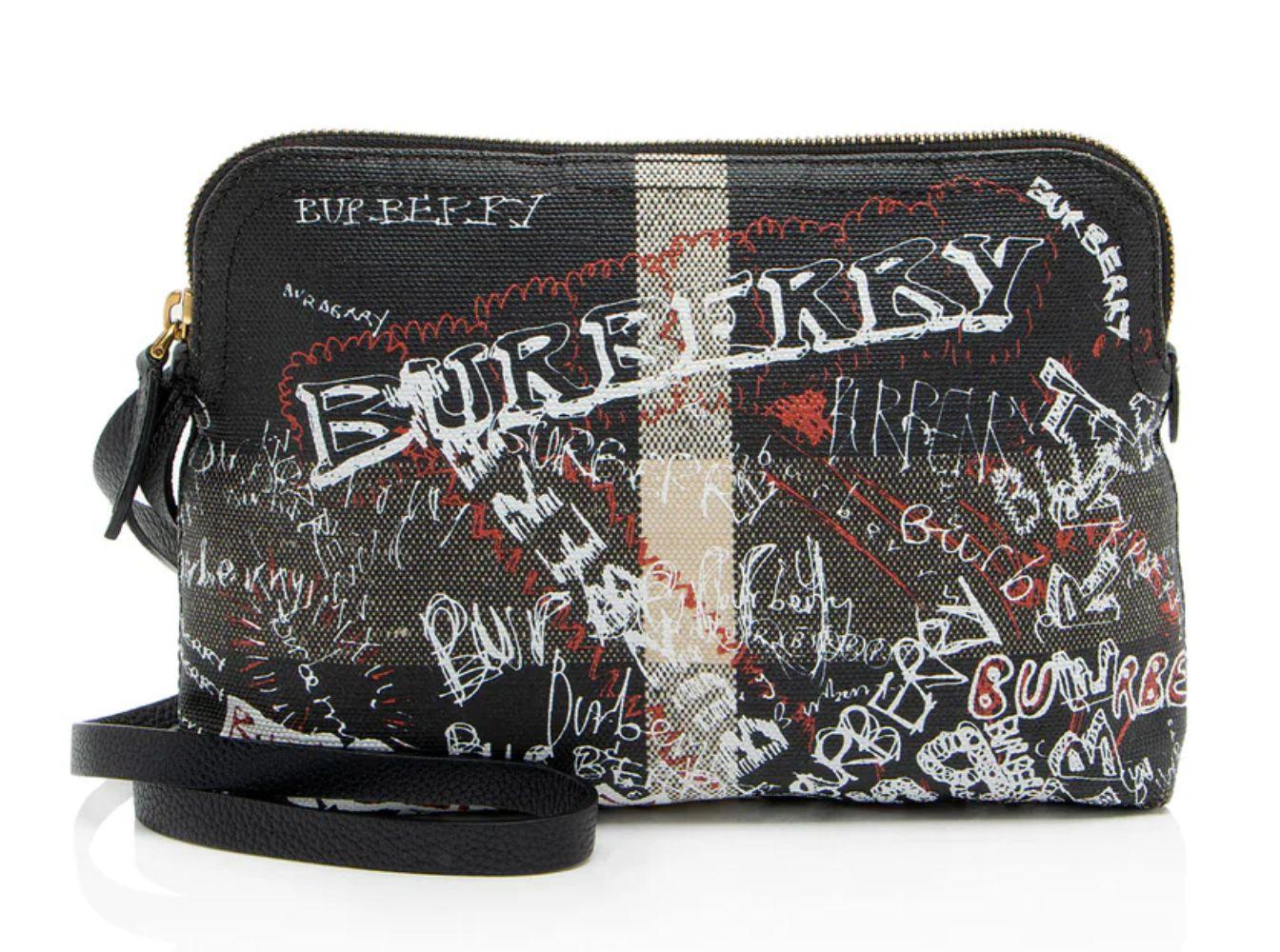 Burberry Mega Check Doodle Pouch - White/Black/Red - Coated Canvas - Excellent