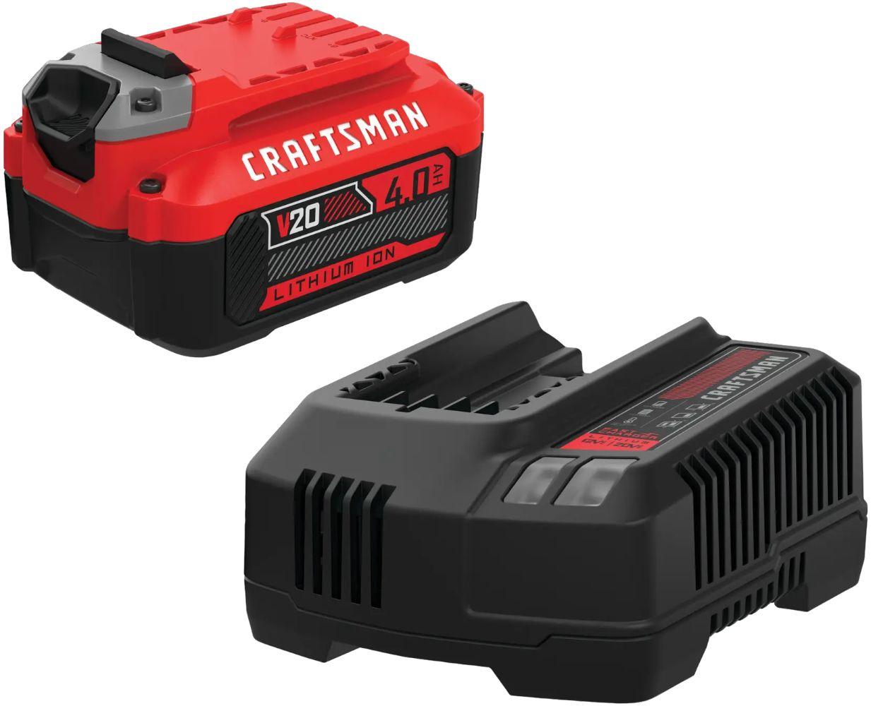 CRAFTSMAN  CMCB204-CKR V20* 4ah Lithium Ion Battery and Charger Starter Kit - Red - Excellent