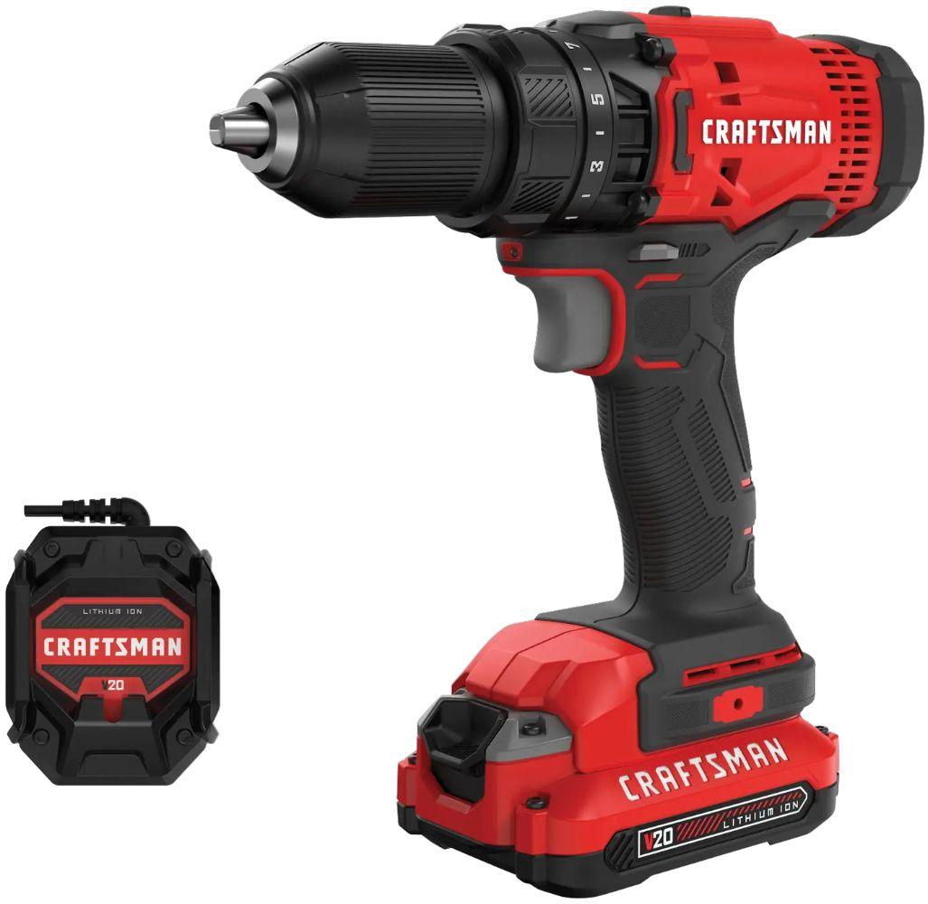 CRAFTSMAN CMCD700C1-R 20V Variable Speed Lithium-Ion 1/2 in. Cordless Drill Driver Kit (1.3 Ah) - Red - Excellent