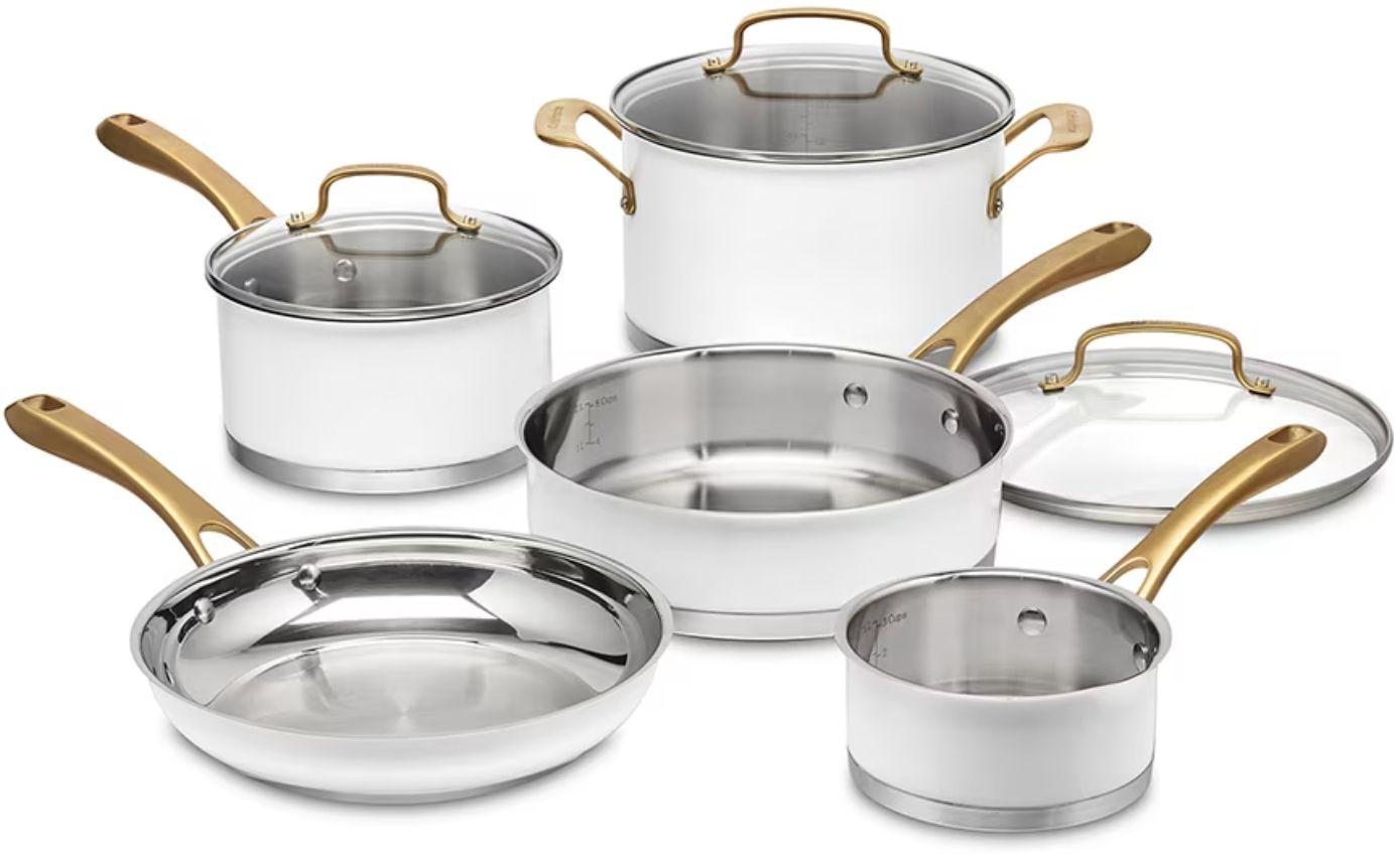 Cuisinart  839-8MW Classic Stainless Steel Cookware Set 8-Piece - Matte White/Brushed Gold - Excellent