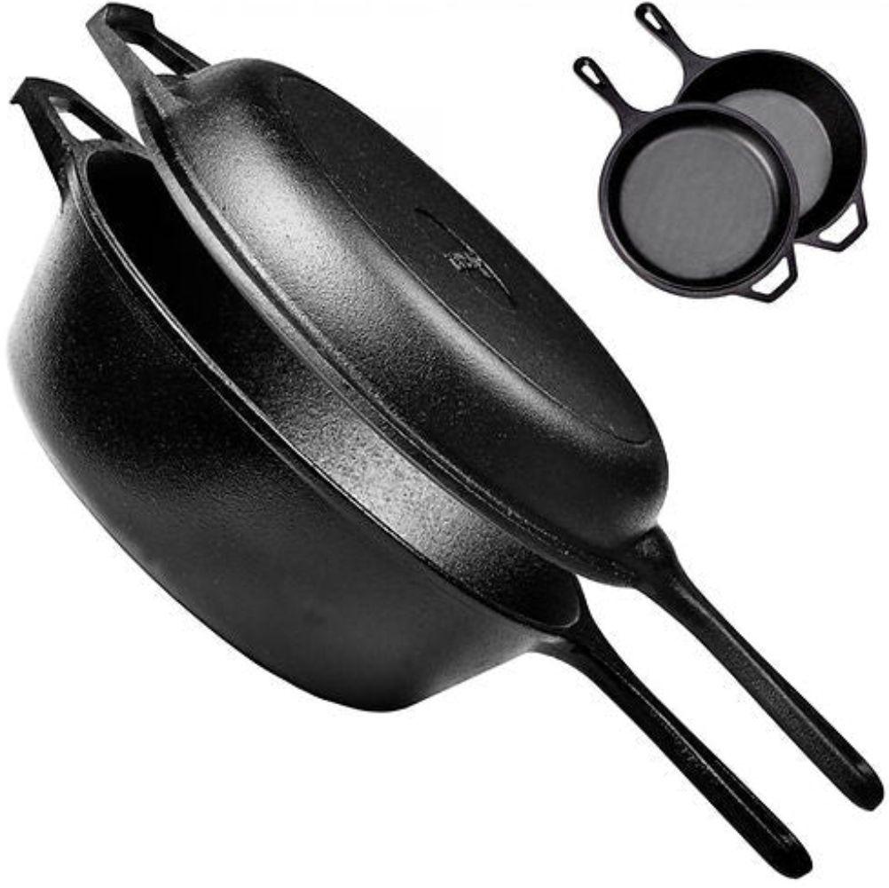 Cuisinart Pre-Seasoned Cast Iron 2-In-1 3 Quart Dutch Oven Lid Set C13310