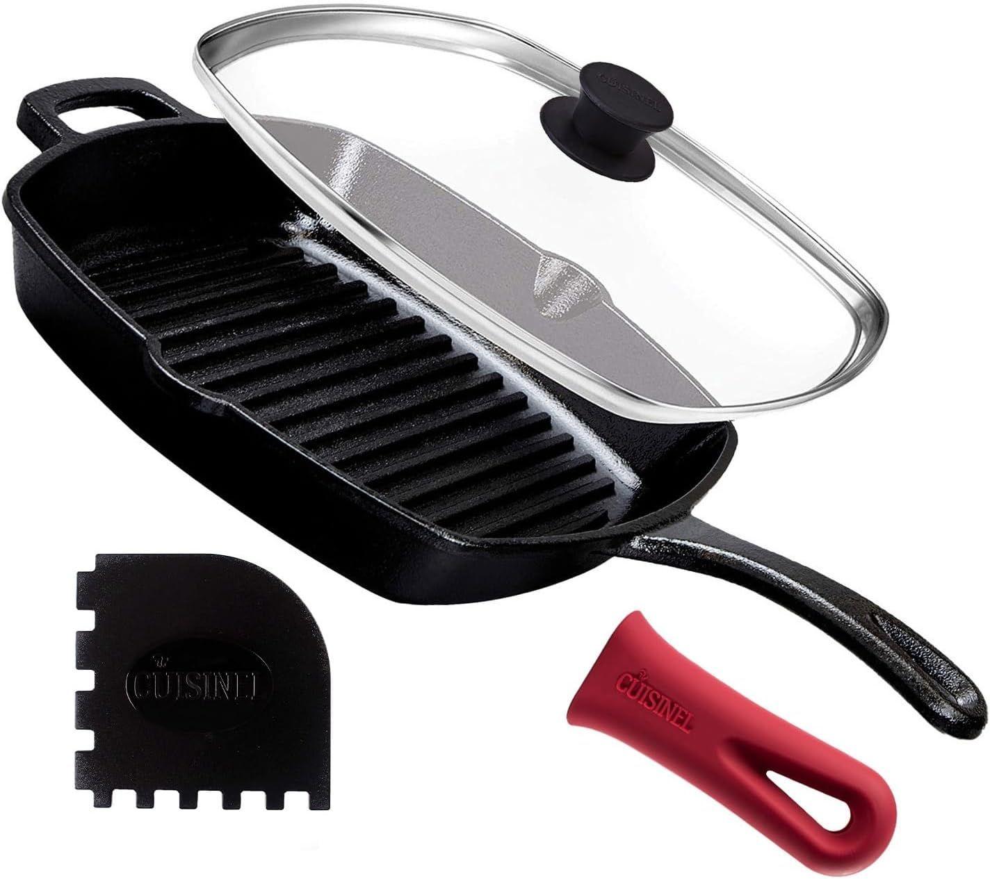 Cuisinel  10" Cast Iron Square Grill Pan with Glass Lid (C10-SG-G) - Black - Excellent