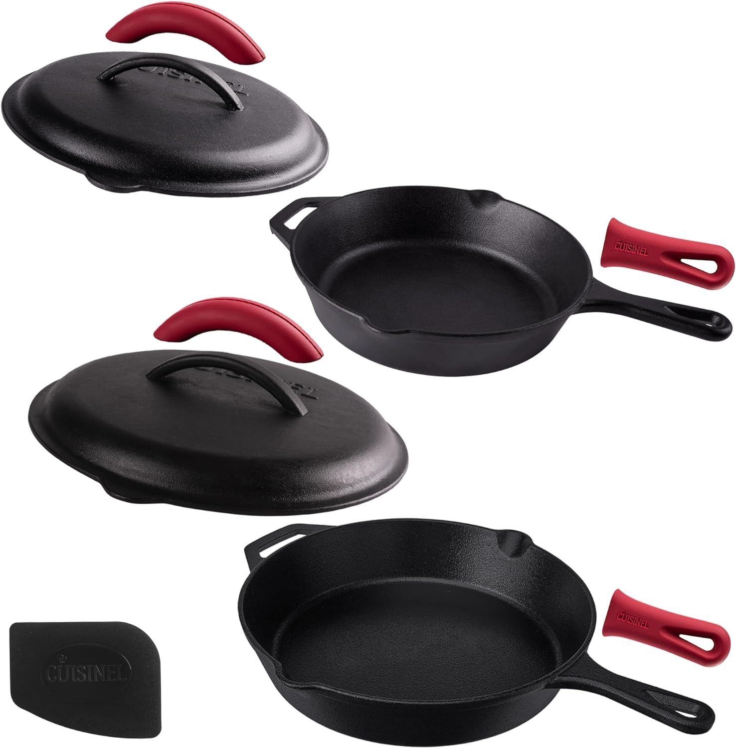 Cuisinel  Cast Iron Skillet Set with Lids 10"+12" Frying Pan Set - Black - Excellent