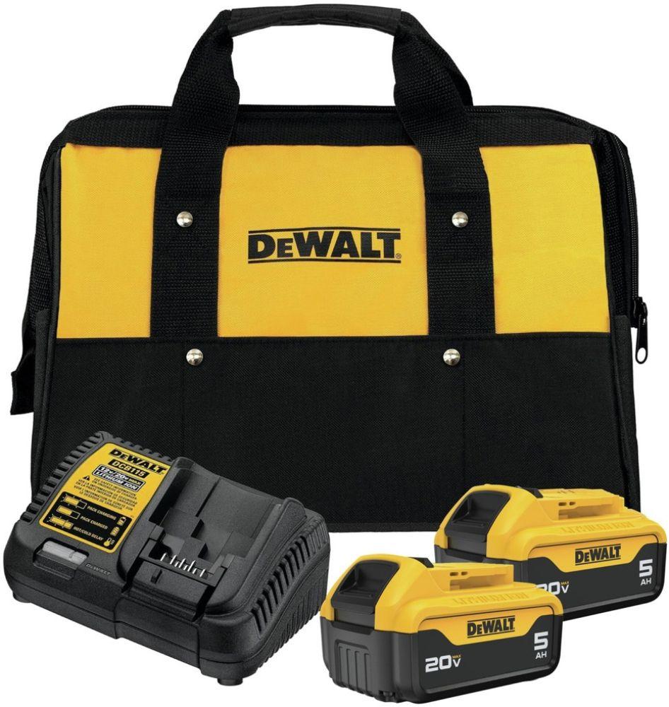 Dewalt  DCB205-2CKR 20V MAX 5.0 AH Lithium-Ion Batteries and 12V MAX - 20V MAX Charger Starter Kit - Yellow/Black - Excellent